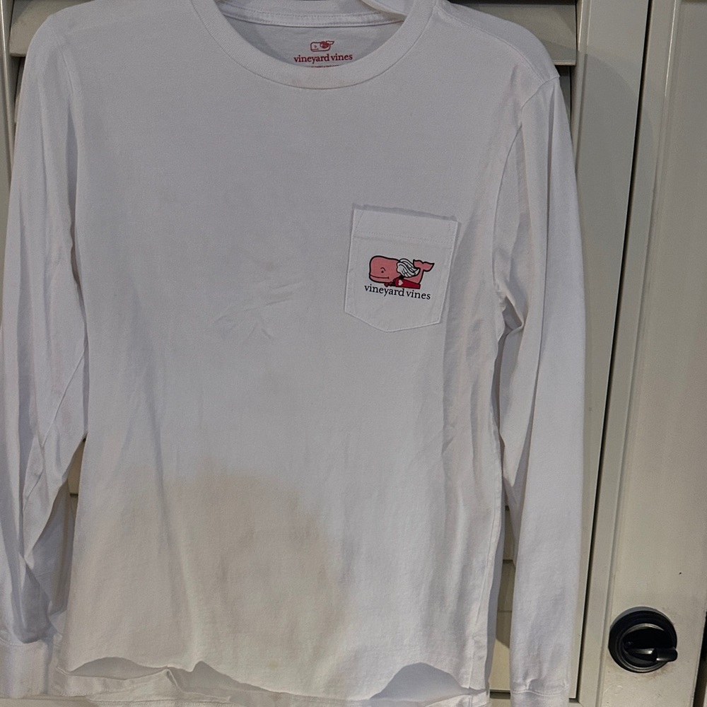 Vineyard Vines Kids Pink Logo White Long Sleeve Tee Valentines
